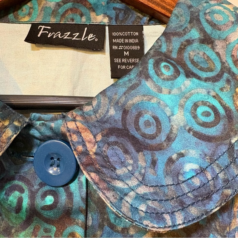 Frazzle Artsy Batik Jacket Tunic M – Boho Retro Y2K Cotton 3/4 Sleeve - Picture 4 of 7